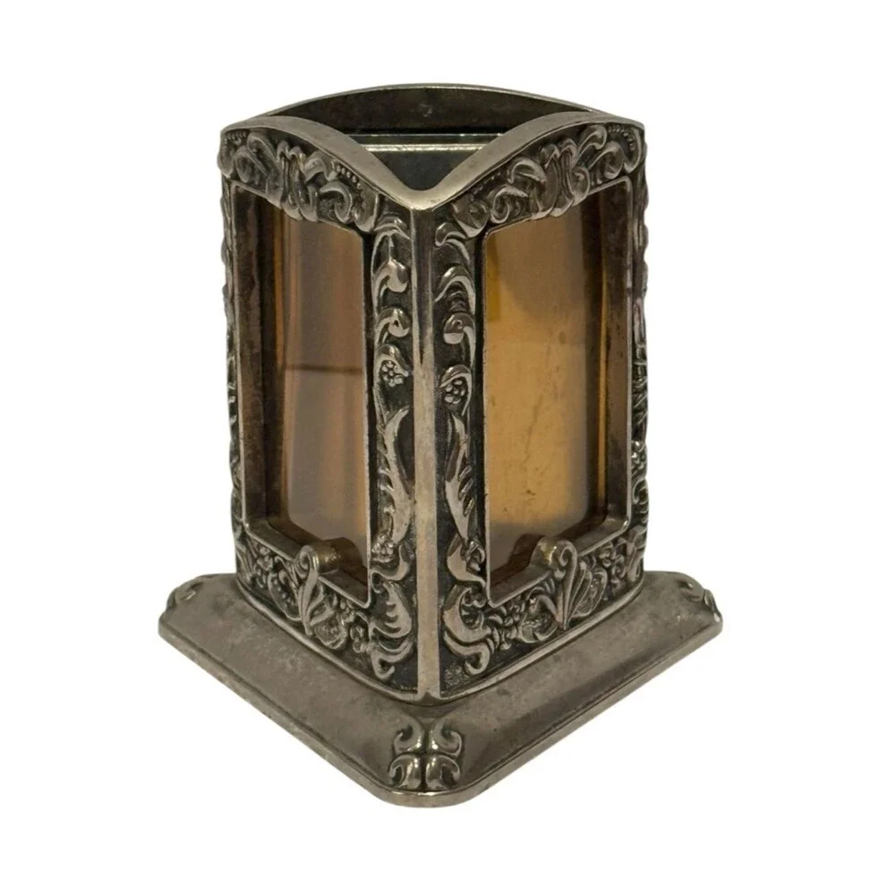Vintage Godinger 1991 Silver Plated Triangular 3 Photo Frame Pen Flower Holder